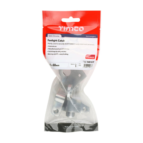 This is an image of Timco - Fanlight Catch - Satin Chrome 50 x 60 (1 Each TIMpac) 949181P