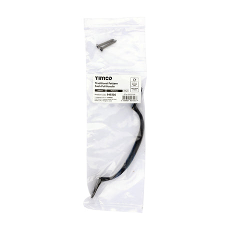 This is an image of Timco - Traditional Pattern Sash Pull Handle - Matt Black 160mm (1 Each Bag) 949305