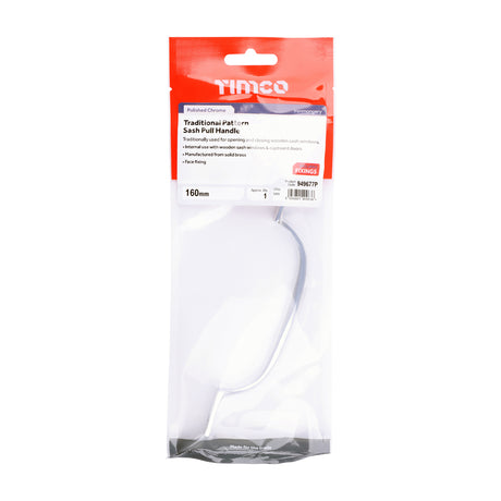 This is an image of Timco - Traditional Pattern Sash Pull Handle - Polished Chrome 160mm (1 Each TIMpac) 949677P