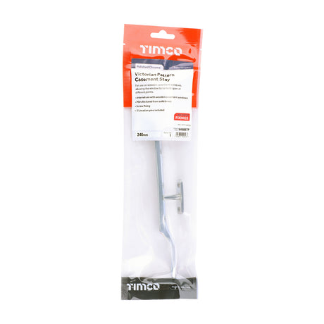 This is an image of Timco - Victorian Pattern Casement Stay - Polished Chrome 240mm (1 Each TIMpac) 949897P