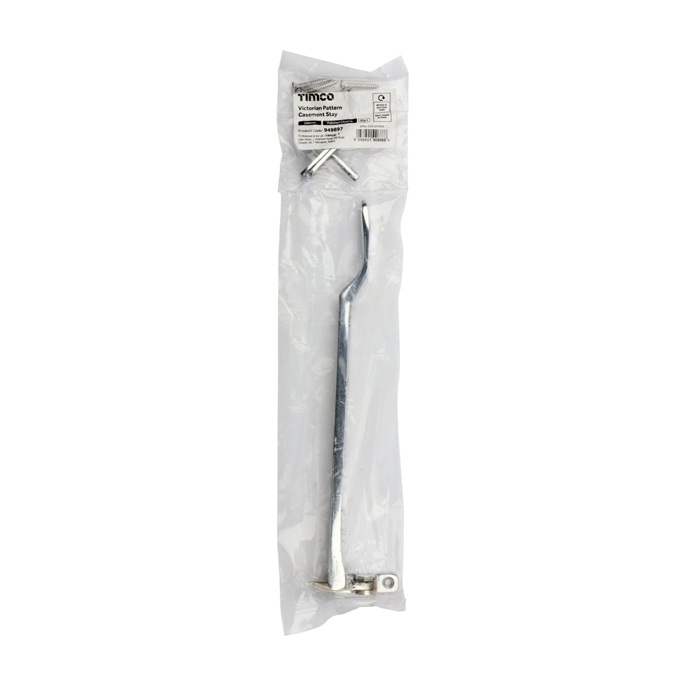This is an image of Timco - Victorian Pattern Casement Stay - Polished Chrome 240mm (1 Each Bag) 949897