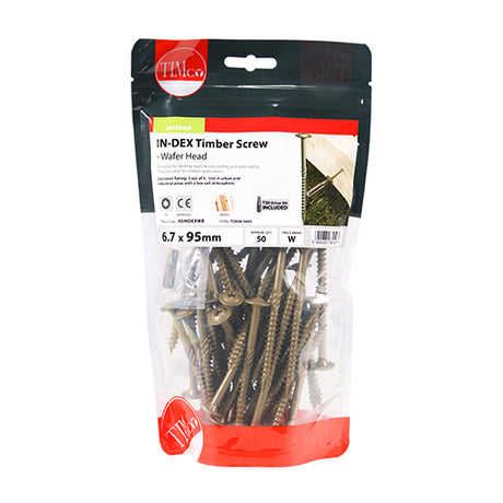 This is an image of Timco - Timber Screws - TX - Wafer - Exterior - Green 6.7 x 95mm - (50 PCS TIMbag) 95INDEXWB