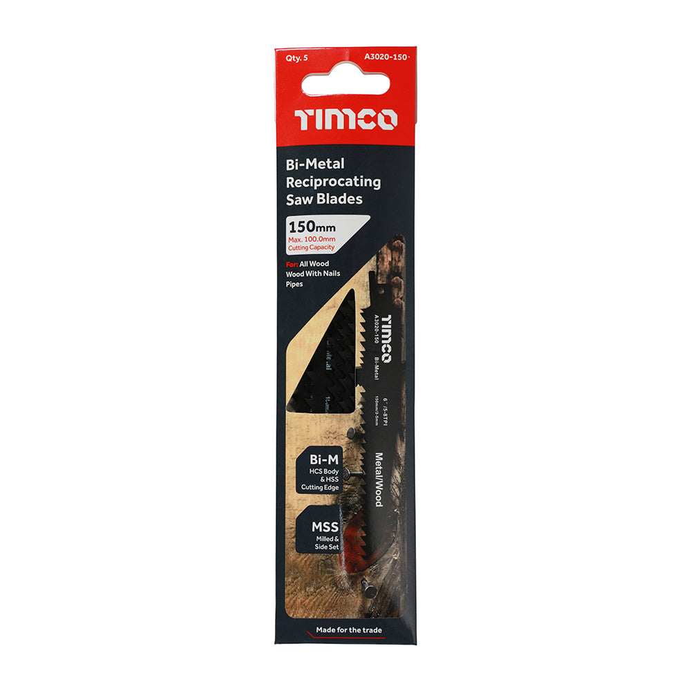 This is an image of Timco - Reciprocating Saw Blades - Wood with Nails Cutting - Bi-Metal - S610VF S610VF (5 Pieces Pack) A3020-150