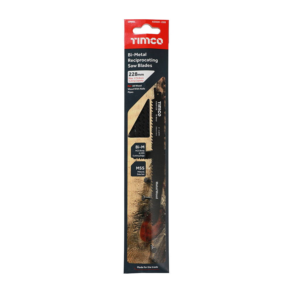This is an image of Timco - Reciprocating Saw Blades - Wood with Nails Cutting - Bi-Metal - S1110VF S1110VF (5 Pieces Pack) A3020-228