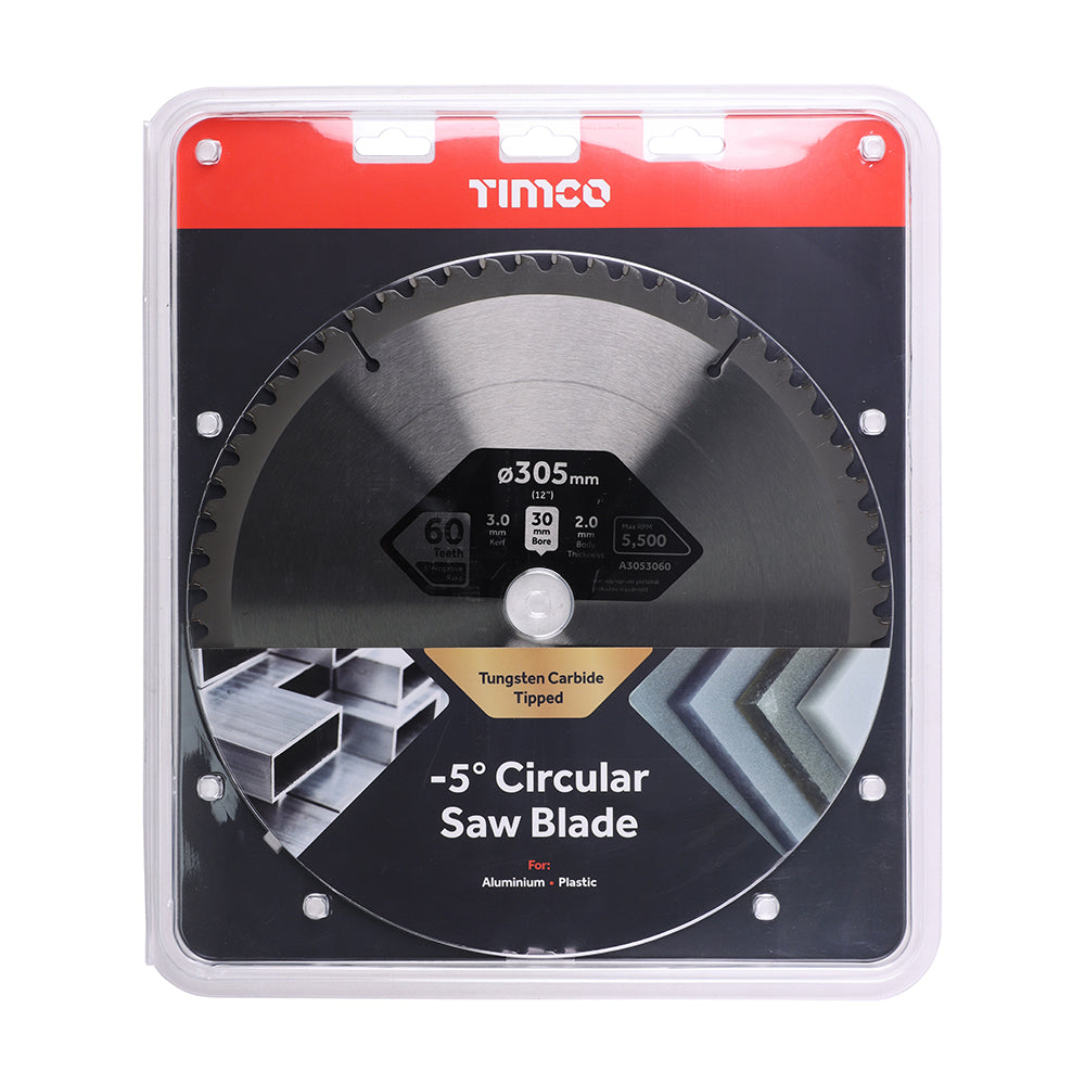 This is an image of Timco - -5Ã‚Â° Circular Saw Blade 305 x 30 x 60T (1 Each Clamshell) A3053060