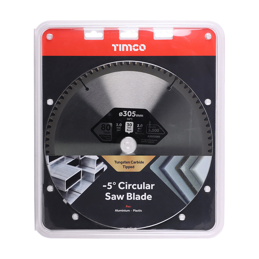 This is an image of Timco - -5Ã‚Â° Circular Saw Blade 305 x 30 x 80T (1 Each Clamshell) A3053080