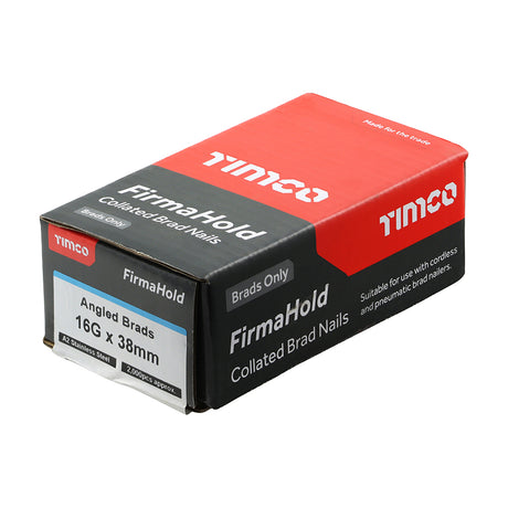 This is an image of Timco - FirmaHold Collated Brad Nails - 16 Gauge - Angled - A2 Stainless Steel 16g x 38mm (2000 PCS Box) ABSS1638