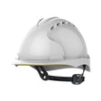 This is an image of Timco - EVOÃƒÆ’Ã†â€™Ã¢â€šÂ¬Ã…Â¡Ã‚Â®2 Industrial Safety Helmet - OneTouchÃƒÆ’Ã†â€™Ã‚Â¢Ã¢â‚¬Å¡Ã‚Â¬Ãƒâ€¦Ã‚Â¾Ã‚Â¢ Slip Ratchet - Mid Peak - Vented - White White (1 Each Unit) AJF030000100