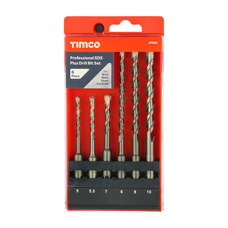 This is an image of Timco - Professional SDS Plus Drill Bit Set 6pcs (6 Pieces Case) AP6DS