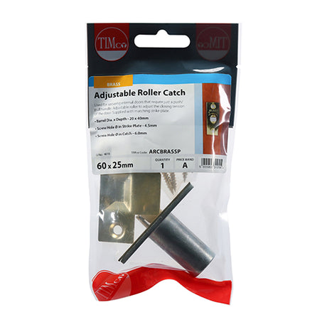 This is an image of Timco - Adjustable Roller Catch - Electro Brass 39mm (1 Each TIMpac) ARCBRASSP