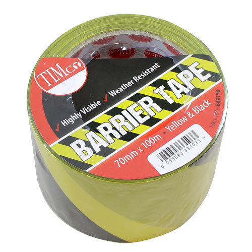 This is an image of Timco - Barrier Tape - Yellow & Black 100m x 70mm (1 Each Roll) PCSBARTYB