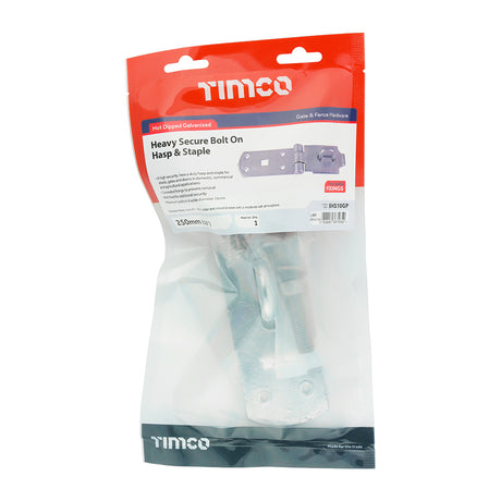 This is an image of Timco - Secure Bolt On Hasp & Staple - Heavy Duty - Hot Dipped Galvanised 10" (1 Each TIMbag) BHS10GP