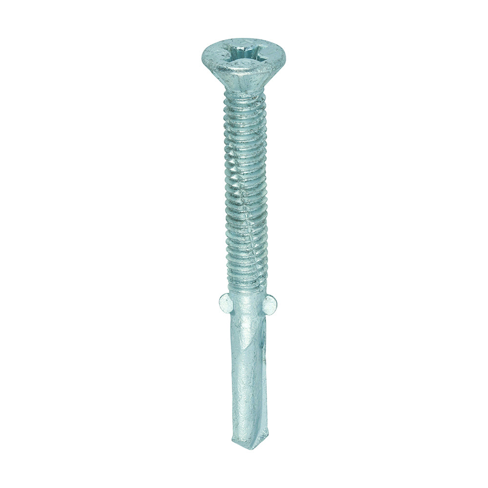 This is an image of Timco - Metal Construction Timber to Heavy Section Screws - Countersunk - Wing-Tip - Self-Drilling - Exterior - Silver Organic 5.5 x 55mm - (200 PCS Box) BMHW55