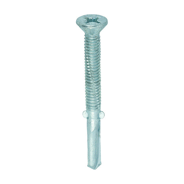 This is an image of Timco - Metal Construction Timber to Heavy Section Screws - Countersunk - Wing-Tip - Self-Drilling - Exterior - Silver Organic 5.5 x 55mm - (200 PCS Box) BMHW55