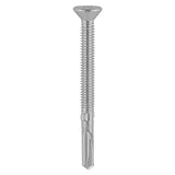 This is an image of Timco - Metal Construction Timber to Heavy Section Screws - Countersunk - Wing-Tip - Self-Drilling - Exterior - Silver Organic 5.5 x 65mm - (200 PCS Box) BMHW65