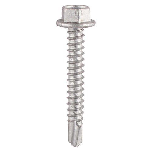 This is an image of Timco - Metal Construction Light Section Screws - Hex - Self-Drilling - Bi-Metal - Exterior - Silver Organic 5.5 x 100mm - (100 PCS Box) BML100