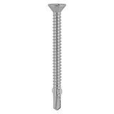 This is an image of Timco - Metal Construction Timber to Light Section Screws - Countersunk - Wing-Tip - Self-Drilling - Bi-Metal - Exterior - Silver Organic 5.5 x 65mm - (200 PCS Box) BMLW65