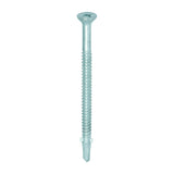 This is an image of Timco - Metal Construction Timber to Light Section Screws - Countersunk - Wing-Tip - Self-Drilling - Bi-Metal - Exterior - Silver Organic 5.5 x 85mm - (100 PCS Box) BMLW85