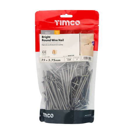 This is an image of Timco - Round Wire Nails - Bright 75 x 3.75mm (1 Kg TIMbag) BRW75B