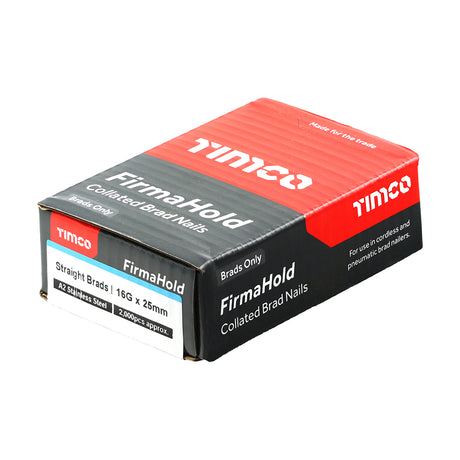 This is an image of Timco - FirmaHold Collated Brad Nails - 16 Gauge - Straight - A2 Stainless Steel 16g x 25mm (2000 PCS Box) BSS1625