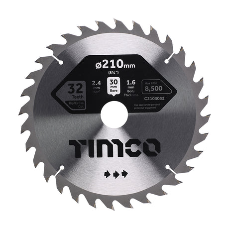 This is an image of Timco - Circular Saw Blade - General Purpose - Coarse/Medium 210 x 30 x 32T (1 Each Clamshell) C2103032