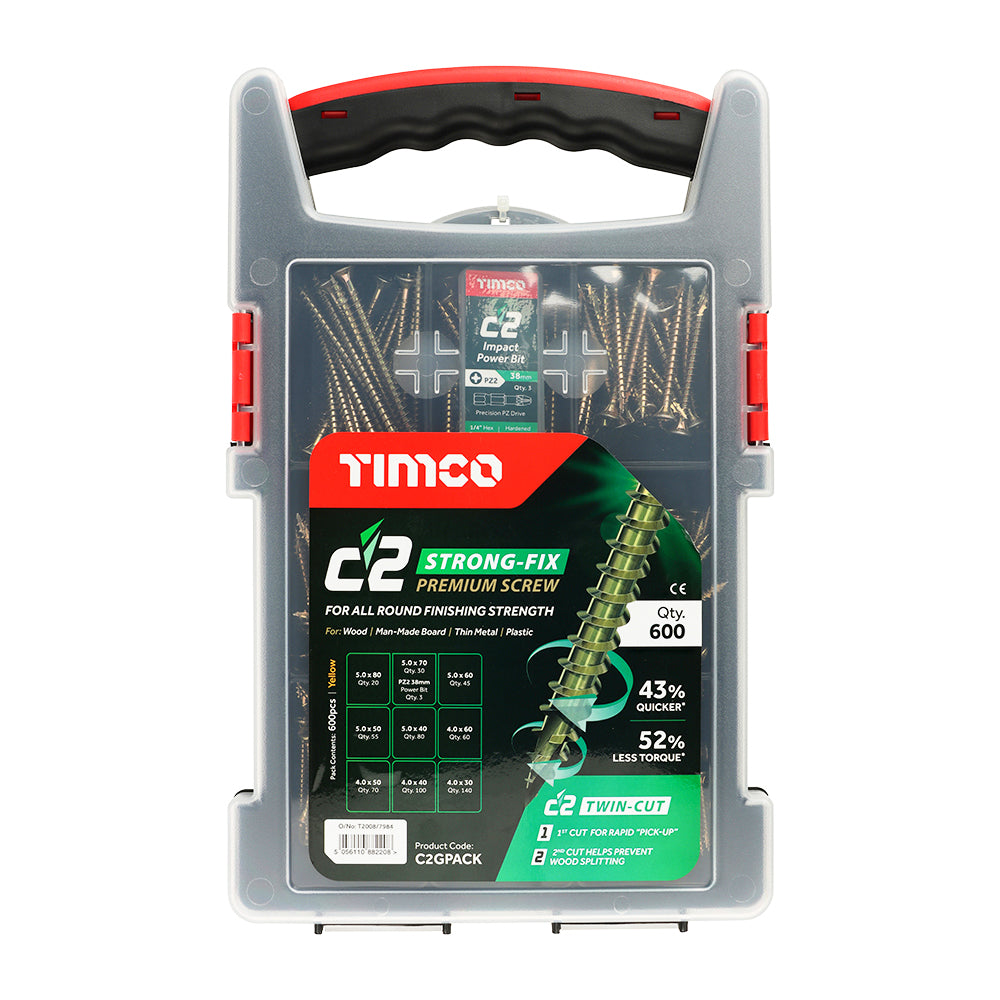 This is an image of Timco - C2 Strong-Fix Screws Mixed Grab Pack - PZ - Double Countersunk - Yellow - (600 PCS Tray) C2GPACK
