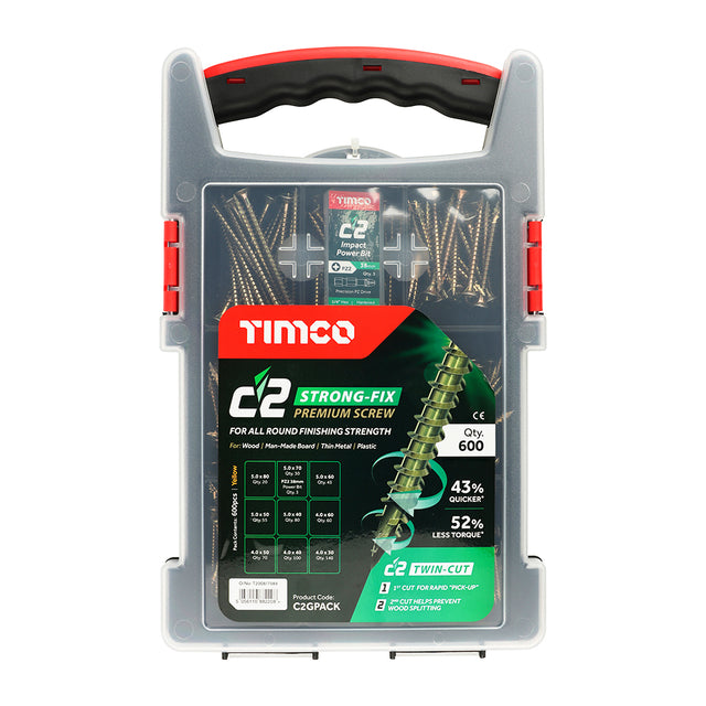 This is an image of Timco - C2 Strong-Fix Screws Mixed Grab Pack - PZ - Double Countersunk - Yellow - (600 PCS Tray) C2GPACK