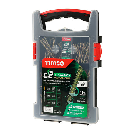 This is an image of Timco - C2 Strong-Fix Screws Mixed Grab Pack - PZ - Double Countersunk - Yellow - (600 PCS Tray) C2GPACK