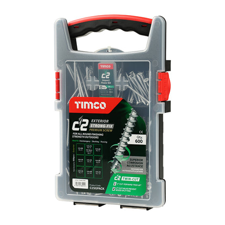 This is an image of Timco - C2 Exterior Strong-Fix Screws Mixed Grab Pack - PZ - Double Countersunk with Ribs - Twin-Cut - Silver - (600 PCS Tray) C2SGPACK