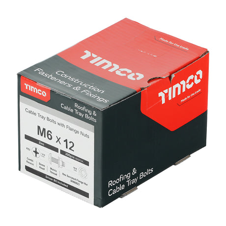 This is an image of Timco - Cable Tray Bolts with Flange Nuts - Zinc M6 x 12mm - (200 PCS Box) CTB612