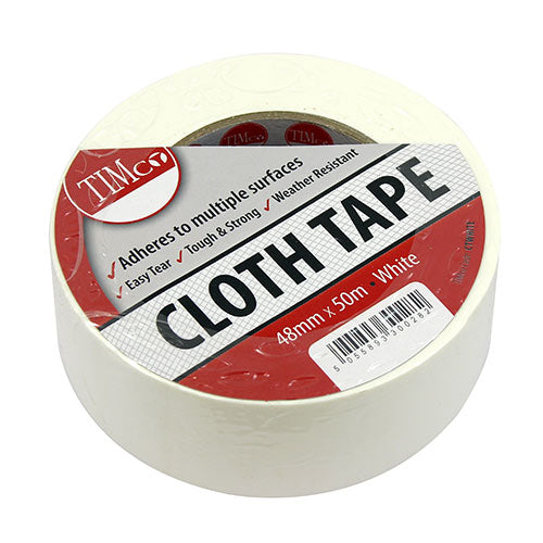 This is an image of Timco - Cloth Tape - White 50m x 48mm (1 Each Roll) PCSCTWHITE
