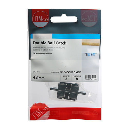 This is an image of Timco - Double Ball Catches - Chrome 43mm (2 Pieces TIMpac) DBC40CHROMEP