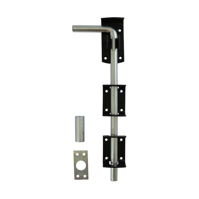 This is an image of Timco - Garage Drop Down Bolt - Black 12" (1 Each Plain Bag) DDB12BB