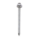This is an image of Timco - Metal Construction Thin Sheet Metal to Timber Screws - Hex - EPDM Washer - Slash Point - Exterior - Silver Organic 6.3 x 100mm - (100 PCS Box) DS100W16B