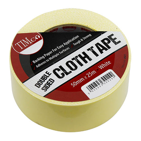 This is an image of Timco - Double Sided Cloth Tape - White 25m x 50mm (1 Each Roll) PCSDSCT