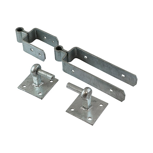 This is an image of Timco - Double Strap Hinge Set with Hook on Plate - Hot Dipped Galvanised 300mm (1 Each Plain Bag) DSFH300G