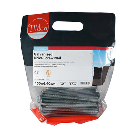 This is an image of Timco - Drive Screws - Galvanised 150 x 6.40mm (2.5 Kg TIMbag) DSN150LB