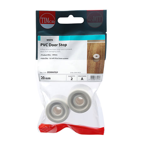 This is an image of Timco - PVC Door Stops - White 32 x 21 (2 Pieces TIMpac) DSWHITEP