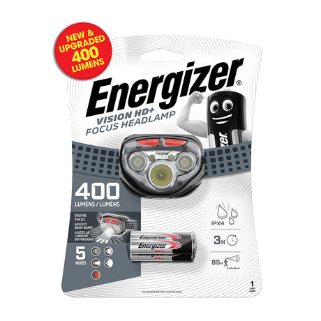 This is an image of Timco - EnergizerÃ‚Â® LED Vision HD+ Focus Headlamp - 400 Lumen Grey / 400 Lumen (1 Each Backing Card) ENR412802