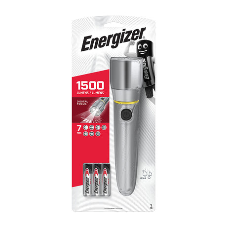 This is an image of Timco - EnergizerÃ‚Â® LED Vision HD Metal Handheld Torch - 1500 Lumen 1500 Lumen (1 Each Backing Card) ENR419597