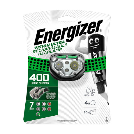 This is an image of Timco - EnergizerÃ‚Â® LED Vision Ultra Rechargeable Headlamp - 400 Lumen Green / 400 Lumen (1 Each Backing Card) ENR426441