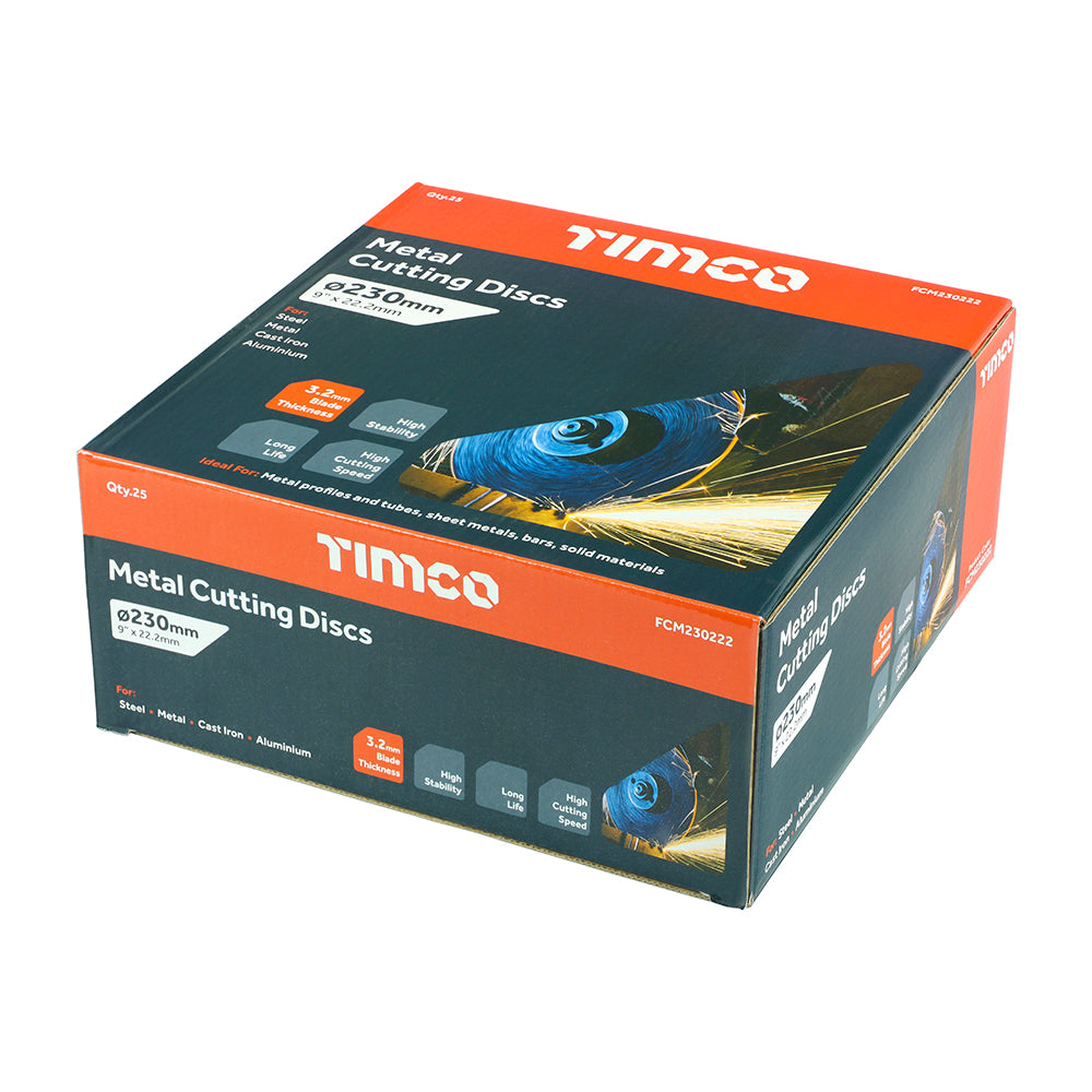 This is an image of Timco - Bonded Abrasive Disc - For Cutting 230 x 22.2 x 3.2 (25 Pieces Box) FCM230222