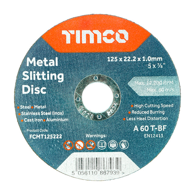 This is an image of Timco - Bonded Abrasive Disc - For Cutting 125 x 22.2 x 1.0 (25 Pieces Box) FCMT125222
