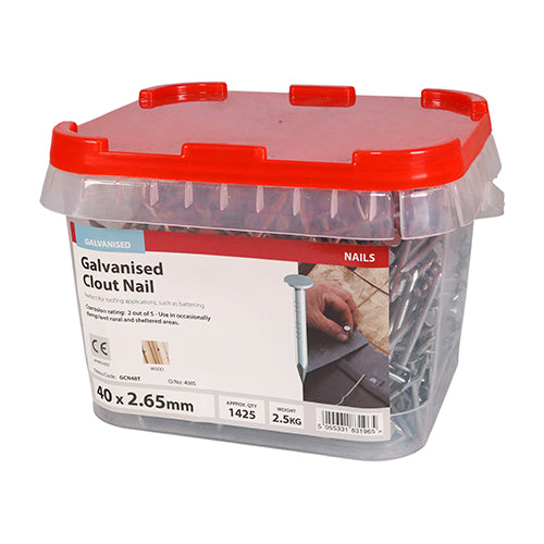 This is an image of Timco - Clout Nails - Galvanised 40 x 2.65mm (2.5 Kg TIMtub) GCN40T