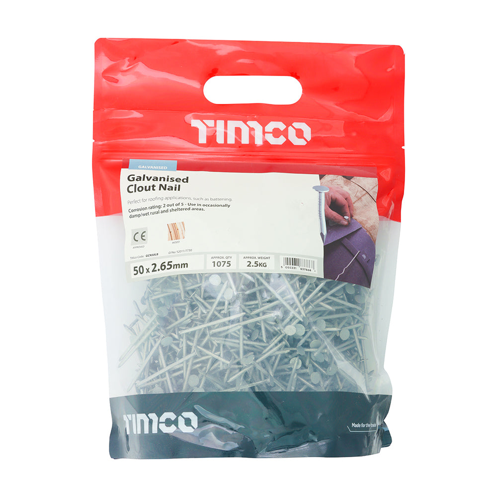 This is an image of Timco - Clout Nail - Galvanised 50 x 2.65mm (2.5 Kg TIMbag) GCN50LB