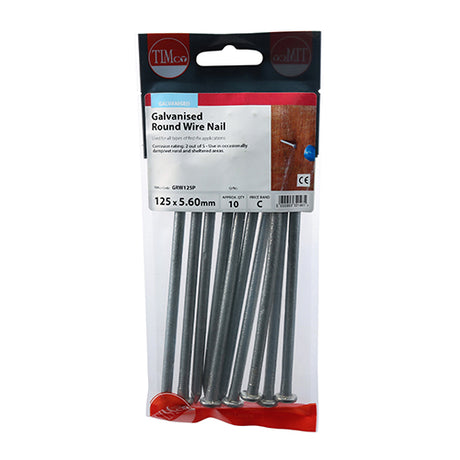 This is an image of Timco - Round Wire Nails - Galvanised 125 x 5.60mm (10 PCS TIMpac) GRW125P