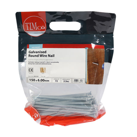 This is an image of Timco - Round Wire Nails - Galvanised 150 x 6.00mm (2.5 Kg TIMbag) GRW150LB
