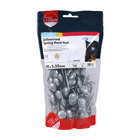 This is an image of Timco - Spring Head Nails - Galvanised 65 x 3.35mm (1 Kg TIMbag) GSN65B