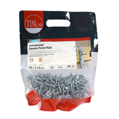 This is an image of Timco - Square Twist Nails - Galvanised 30 x 3.75mm (2.5 Kg TIMbag) GST30LB