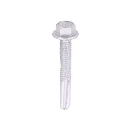 This is an image of Timco - Metal Construction Heavy Section Screws - Hex - Self-Drilling - Exterior - Silver Organic 5.5 x 38mm - (100 PCS Box) H38B